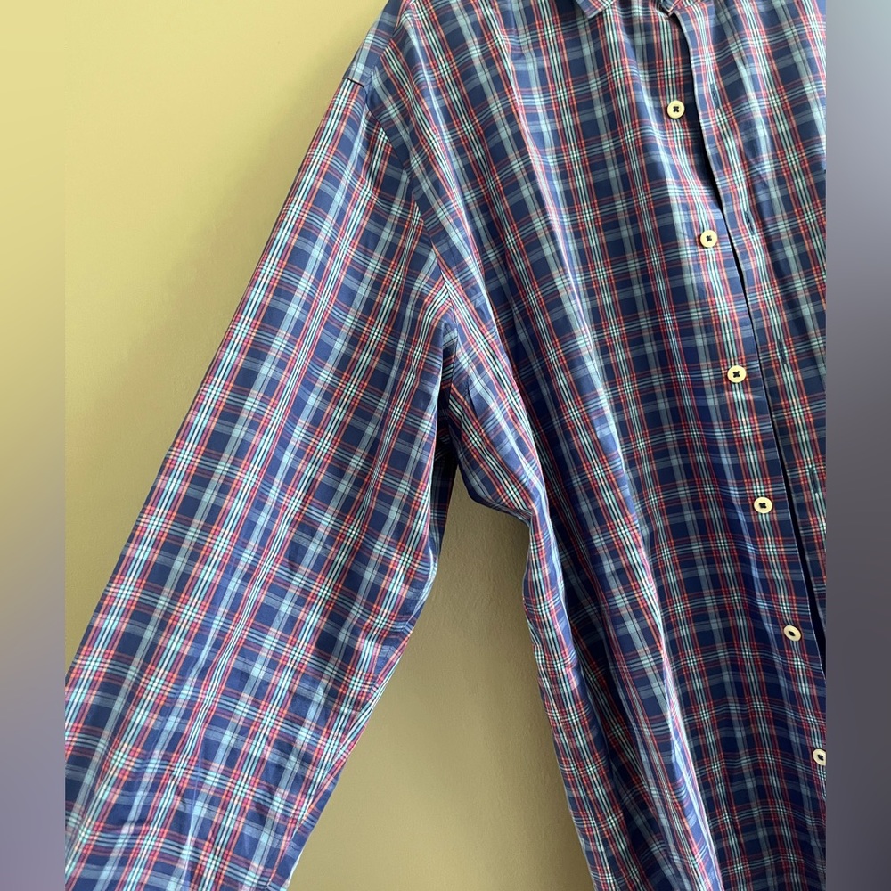 Peter‎ Millar long Sleeve Dress Shirt 100% Cotton Blue Orange White Pink Plaid - Picture 5 of 8